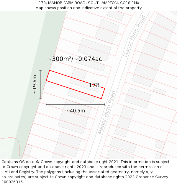 178, MANOR FARM ROAD, SOUTHAMPTON, SO18 1NX: Plot and title map