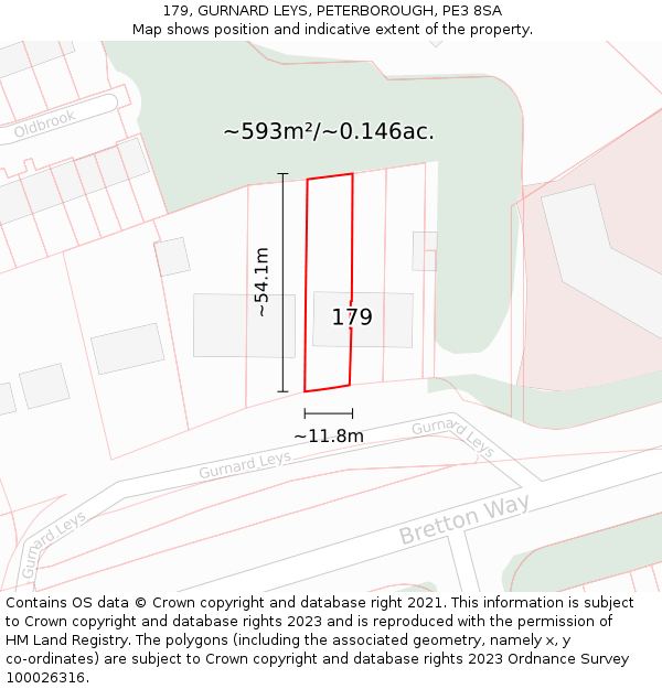 179, GURNARD LEYS, PETERBOROUGH, PE3 8SA: Plot and title map