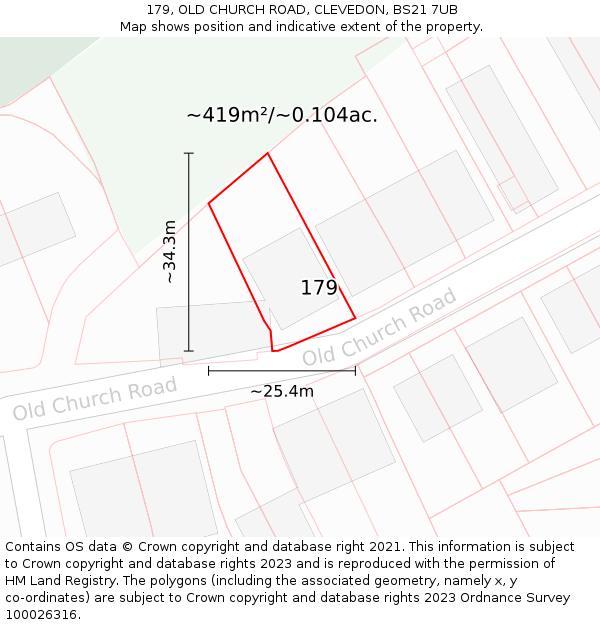 179, OLD CHURCH ROAD, CLEVEDON, BS21 7UB: Plot and title map