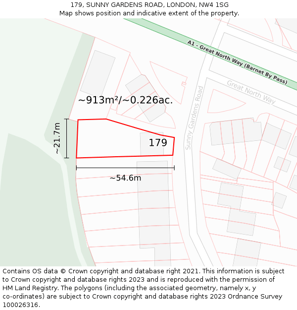 179, SUNNY GARDENS ROAD, LONDON, NW4 1SG: Plot and title map