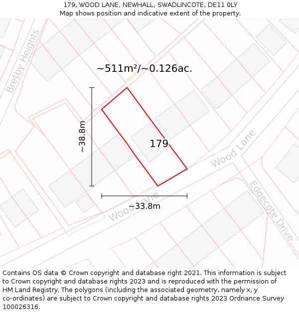 179, WOOD LANE, NEWHALL, SWADLINCOTE, DE11 0LY: Plot and title map