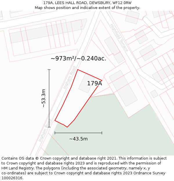 179A, LEES HALL ROAD, DEWSBURY, WF12 0RW: Plot and title map