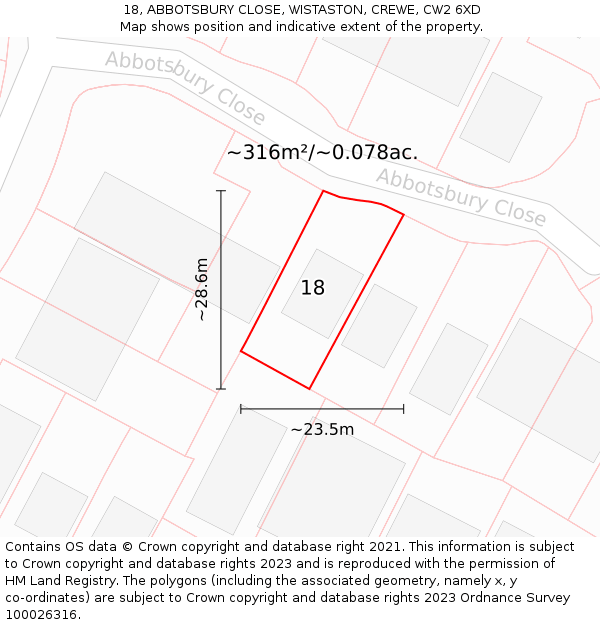 18, ABBOTSBURY CLOSE, WISTASTON, CREWE, CW2 6XD: Plot and title map