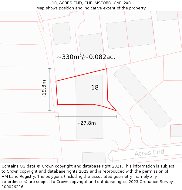 18, ACRES END, CHELMSFORD, CM1 2XR: Plot and title map