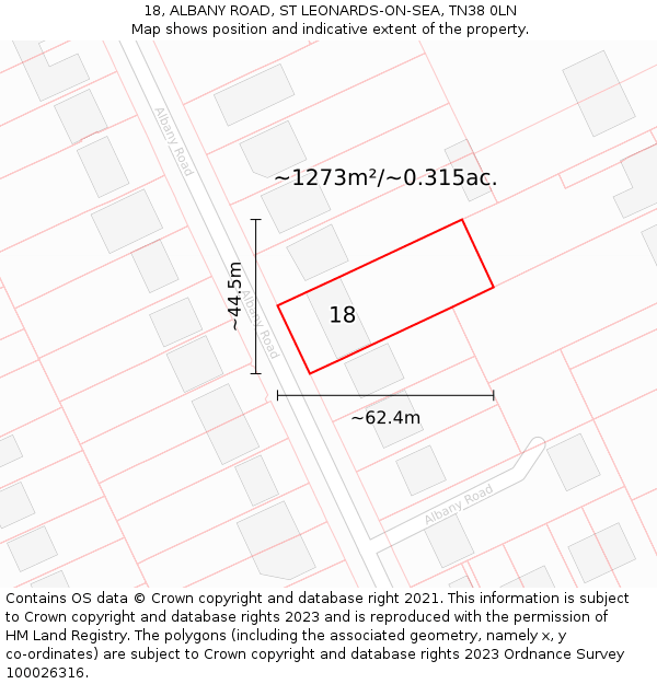 18, ALBANY ROAD, ST LEONARDS-ON-SEA, TN38 0LN: Plot and title map