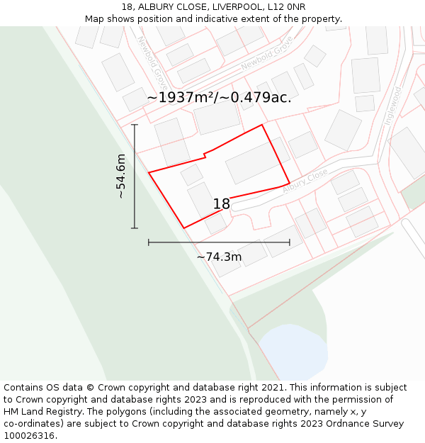 18, ALBURY CLOSE, LIVERPOOL, L12 0NR: Plot and title map