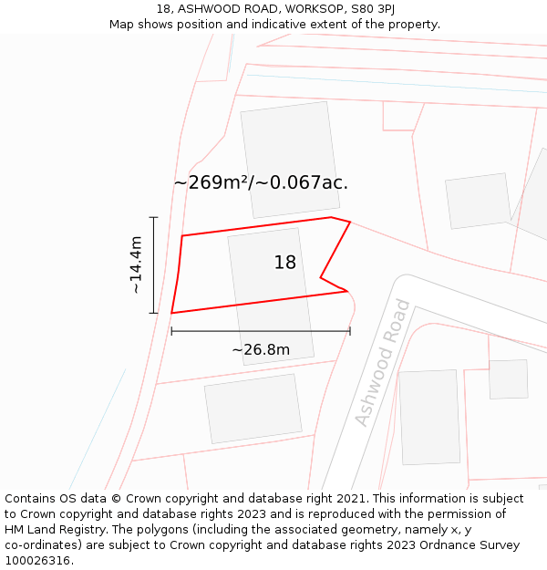 18, ASHWOOD ROAD, WORKSOP, S80 3PJ: Plot and title map