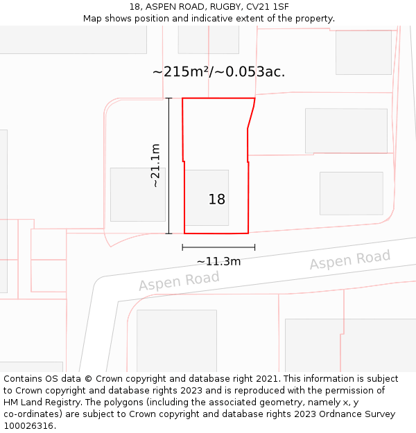 18, ASPEN ROAD, RUGBY, CV21 1SF: Plot and title map