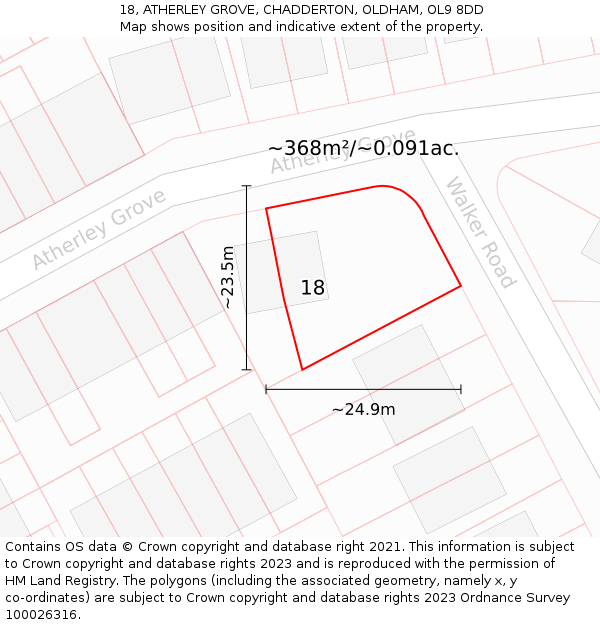 18, ATHERLEY GROVE, CHADDERTON, OLDHAM, OL9 8DD: Plot and title map