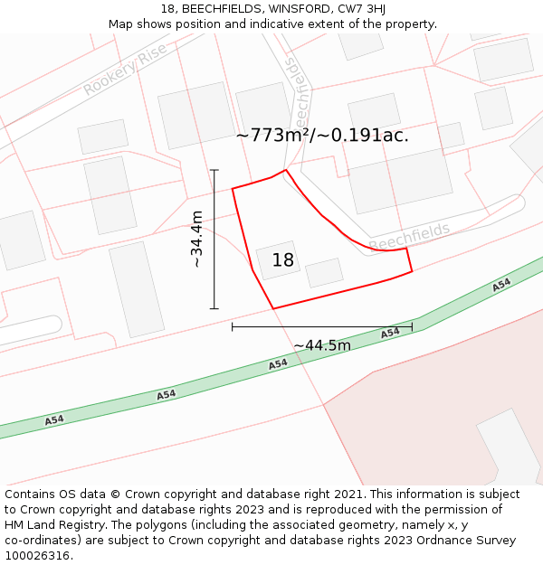 18, BEECHFIELDS, WINSFORD, CW7 3HJ: Plot and title map