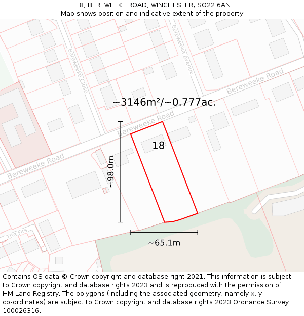 18, BEREWEEKE ROAD, WINCHESTER, SO22 6AN: Plot and title map