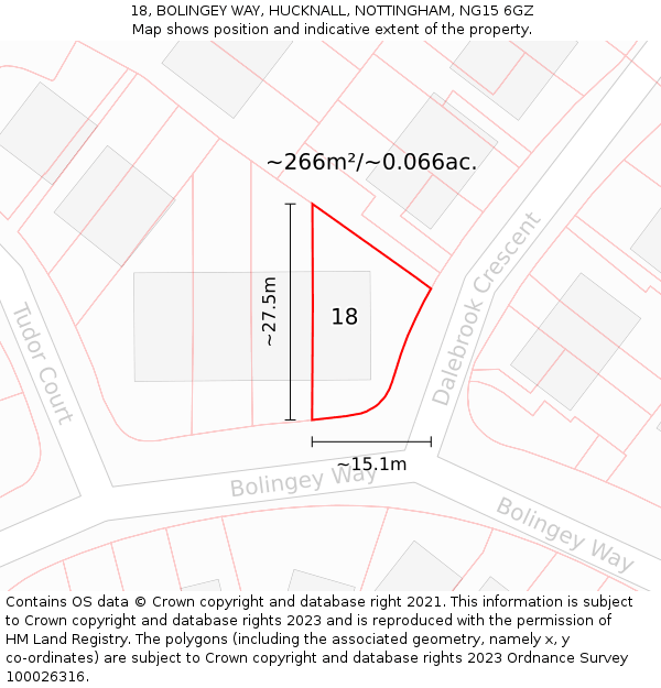 18, BOLINGEY WAY, HUCKNALL, NOTTINGHAM, NG15 6GZ: Plot and title map