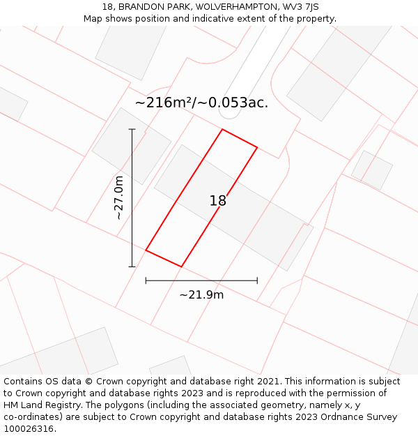 18, BRANDON PARK, WOLVERHAMPTON, WV3 7JS: Plot and title map
