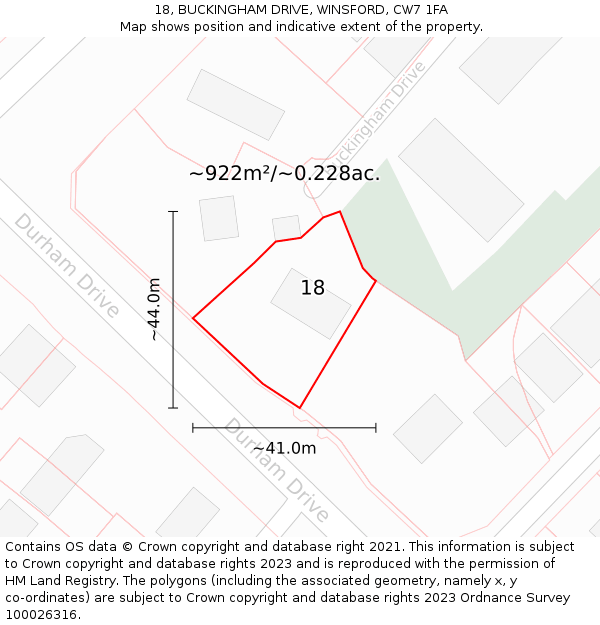 18, BUCKINGHAM DRIVE, WINSFORD, CW7 1FA: Plot and title map