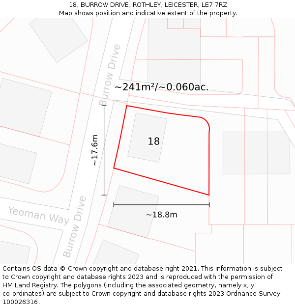 18, BURROW DRIVE, ROTHLEY, LEICESTER, LE7 7RZ: Plot and title map