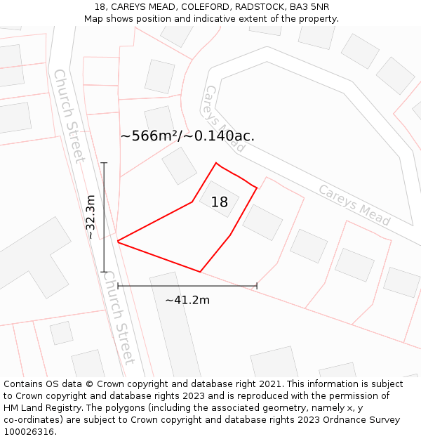 18, CAREYS MEAD, COLEFORD, RADSTOCK, BA3 5NR: Plot and title map