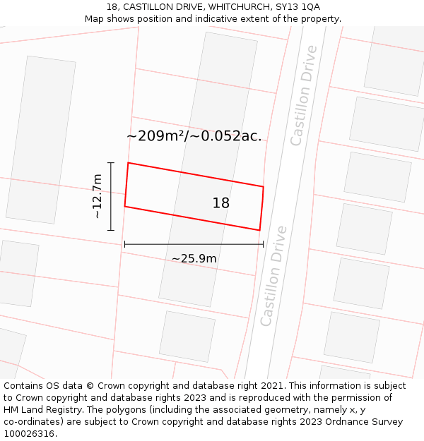 18, CASTILLON DRIVE, WHITCHURCH, SY13 1QA: Plot and title map