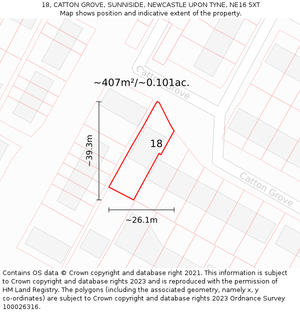 18, CATTON GROVE, SUNNISIDE, NEWCASTLE UPON TYNE, NE16 5XT: Plot and title map