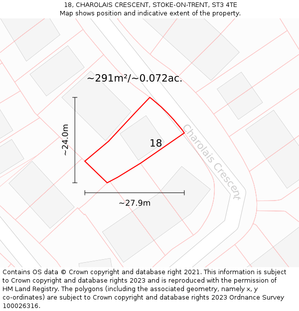 18, CHAROLAIS CRESCENT, STOKE-ON-TRENT, ST3 4TE: Plot and title map
