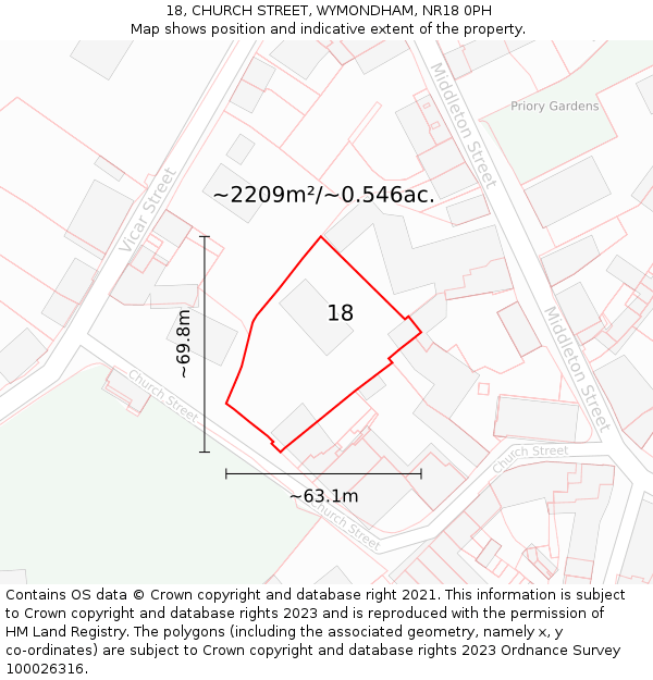 18, CHURCH STREET, WYMONDHAM, NR18 0PH: Plot and title map