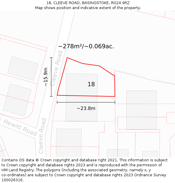 18, CLEEVE ROAD, BASINGSTOKE, RG24 9RZ: Plot and title map