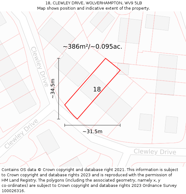 18, CLEWLEY DRIVE, WOLVERHAMPTON, WV9 5LB: Plot and title map