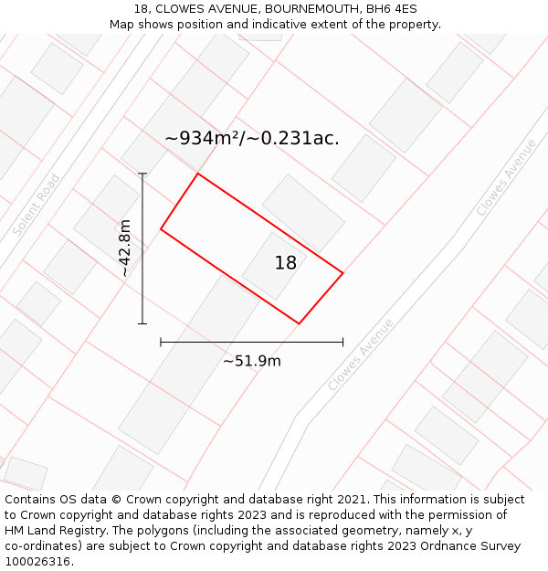 18, CLOWES AVENUE, BOURNEMOUTH, BH6 4ES: Plot and title map
