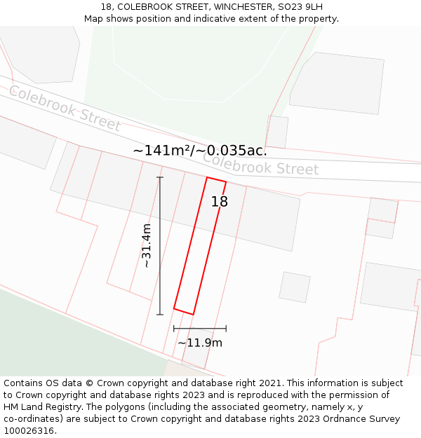 18, COLEBROOK STREET, WINCHESTER, SO23 9LH: Plot and title map