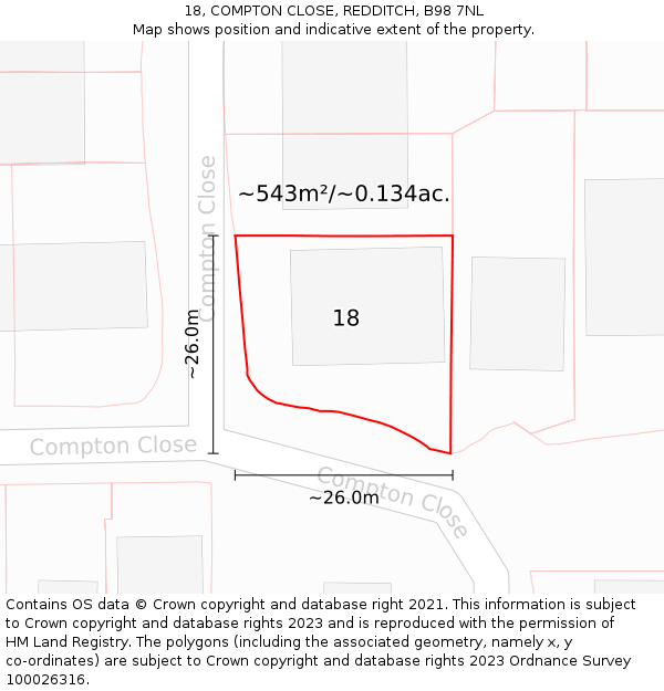 18, COMPTON CLOSE, REDDITCH, B98 7NL: Plot and title map