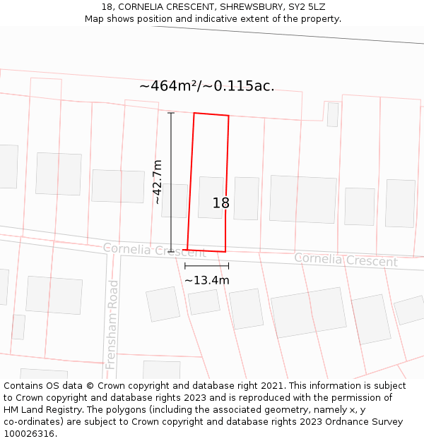 18, CORNELIA CRESCENT, SHREWSBURY, SY2 5LZ: Plot and title map