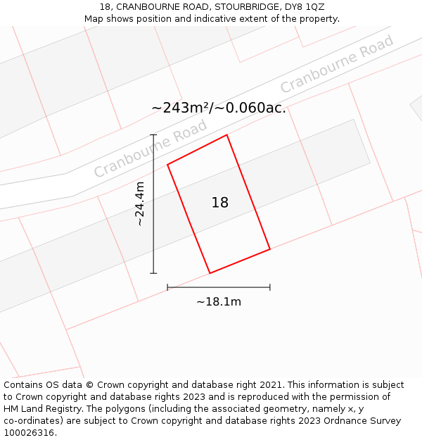 18, CRANBOURNE ROAD, STOURBRIDGE, DY8 1QZ: Plot and title map