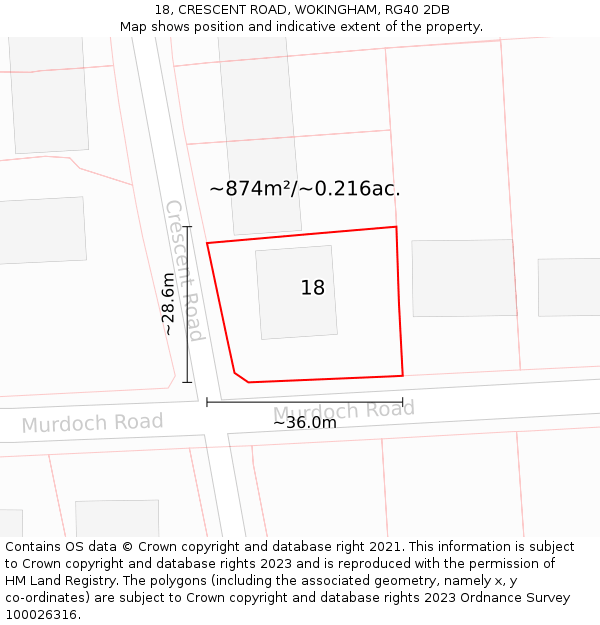 18, CRESCENT ROAD, WOKINGHAM, RG40 2DB: Plot and title map