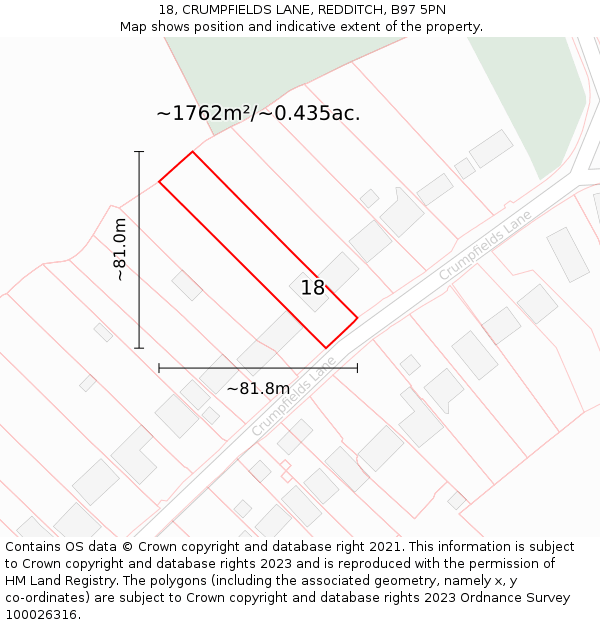18, CRUMPFIELDS LANE, REDDITCH, B97 5PN: Plot and title map