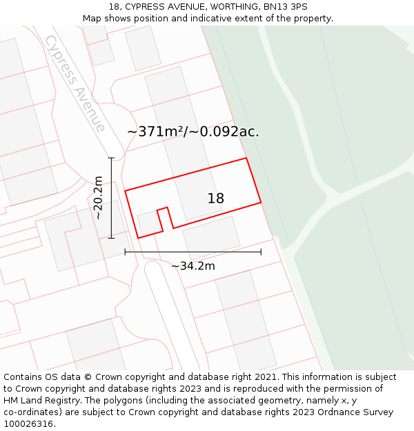 18, CYPRESS AVENUE, WORTHING, BN13 3PS: Plot and title map