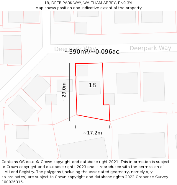 18, DEER PARK WAY, WALTHAM ABBEY, EN9 3YL: Plot and title map