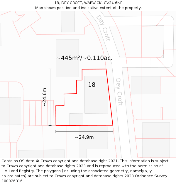 18, DEY CROFT, WARWICK, CV34 6NP: Plot and title map