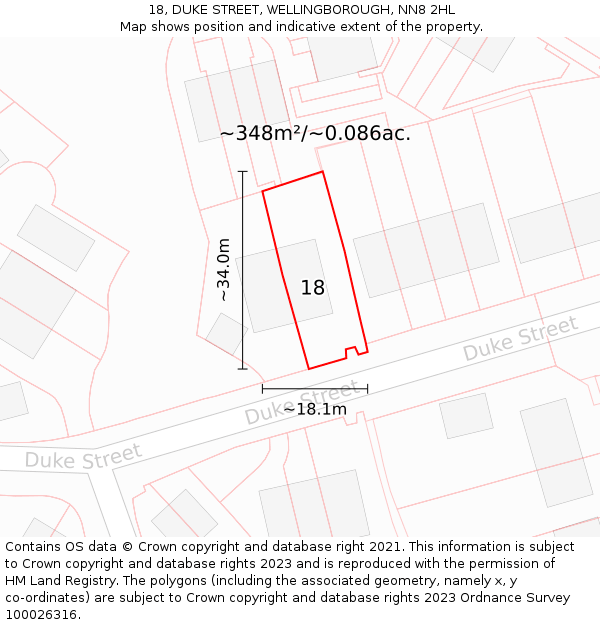 18, DUKE STREET, WELLINGBOROUGH, NN8 2HL: Plot and title map