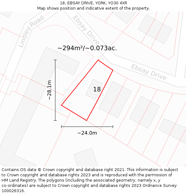 18, EBSAY DRIVE, YORK, YO30 4XR: Plot and title map