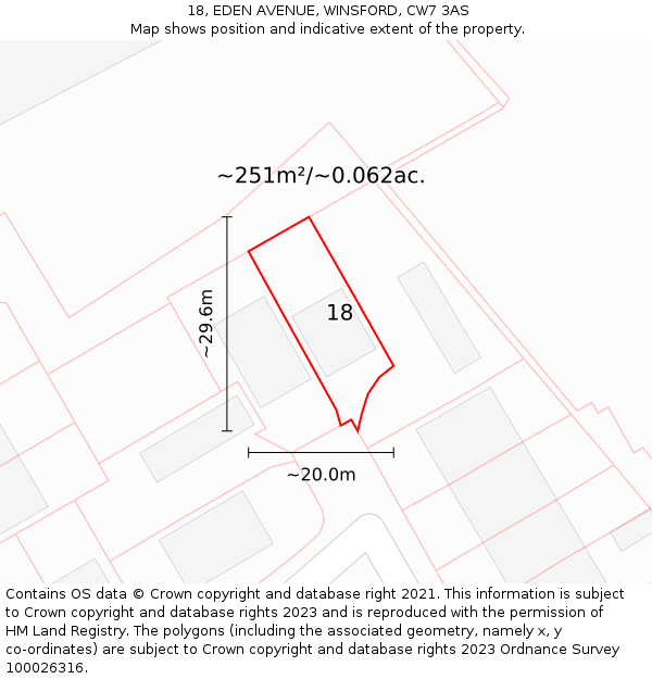 18, EDEN AVENUE, WINSFORD, CW7 3AS: Plot and title map