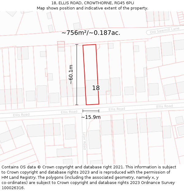 18, ELLIS ROAD, CROWTHORNE, RG45 6PU: Plot and title map