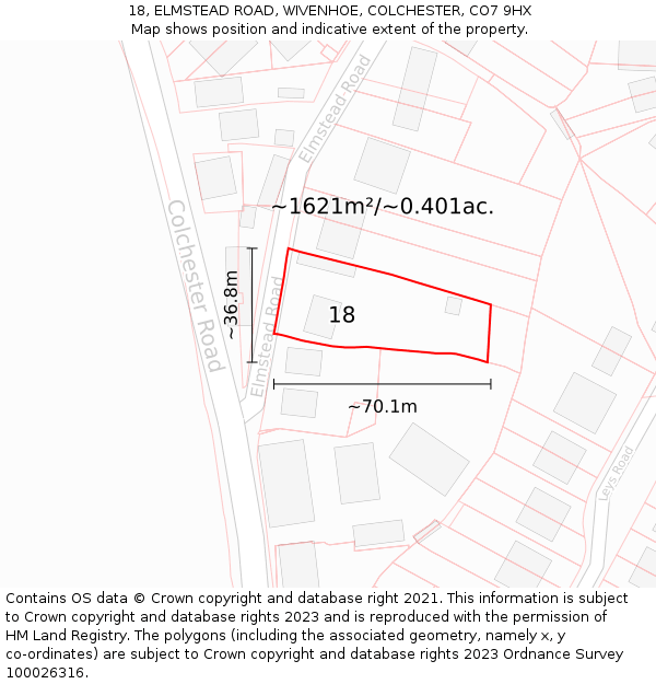 18, ELMSTEAD ROAD, WIVENHOE, COLCHESTER, CO7 9HX: Plot and title map