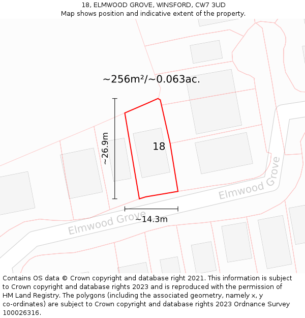 18, ELMWOOD GROVE, WINSFORD, CW7 3UD: Plot and title map