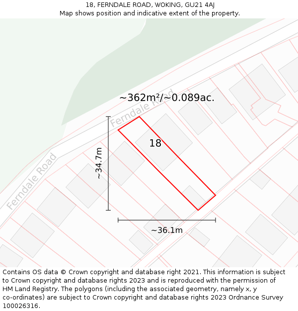 18, FERNDALE ROAD, WOKING, GU21 4AJ: Plot and title map