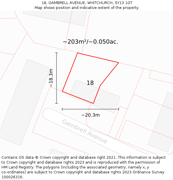 18, GAMBRELL AVENUE, WHITCHURCH, SY13 1GT: Plot and title map