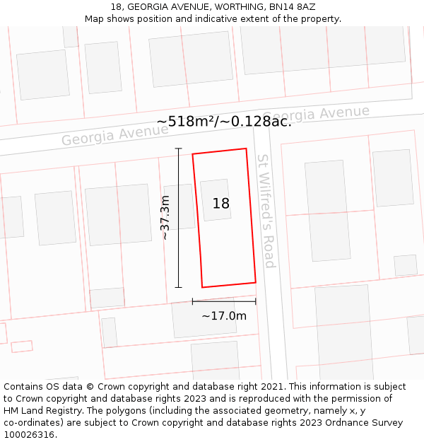 18, GEORGIA AVENUE, WORTHING, BN14 8AZ: Plot and title map