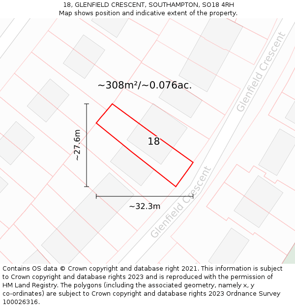 18, GLENFIELD CRESCENT, SOUTHAMPTON, SO18 4RH: Plot and title map