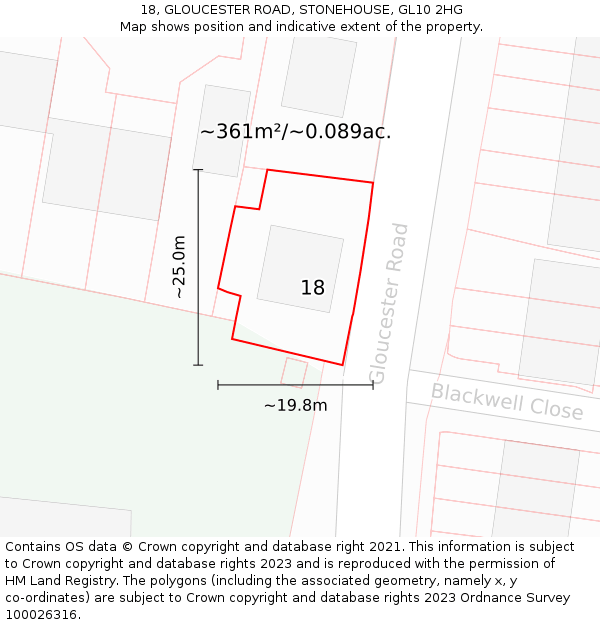 18, GLOUCESTER ROAD, STONEHOUSE, GL10 2HG: Plot and title map