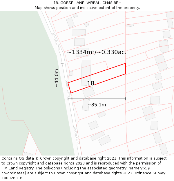 18, GORSE LANE, WIRRAL, CH48 8BH: Plot and title map