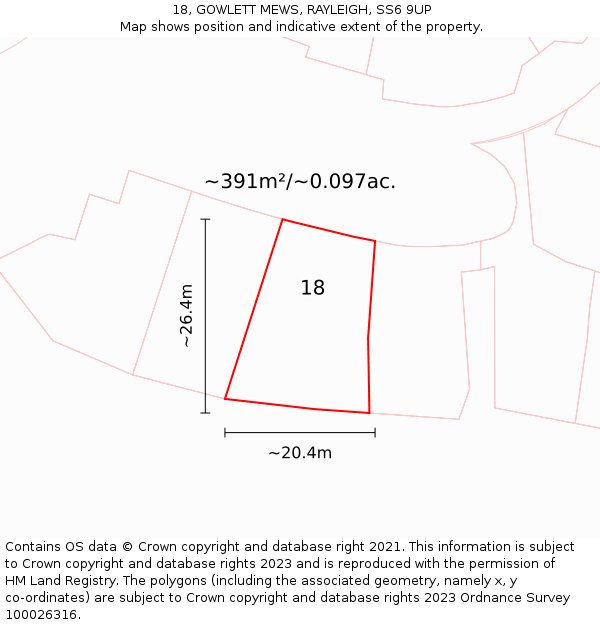 18, GOWLETT MEWS, RAYLEIGH, SS6 9UP: Plot and title map