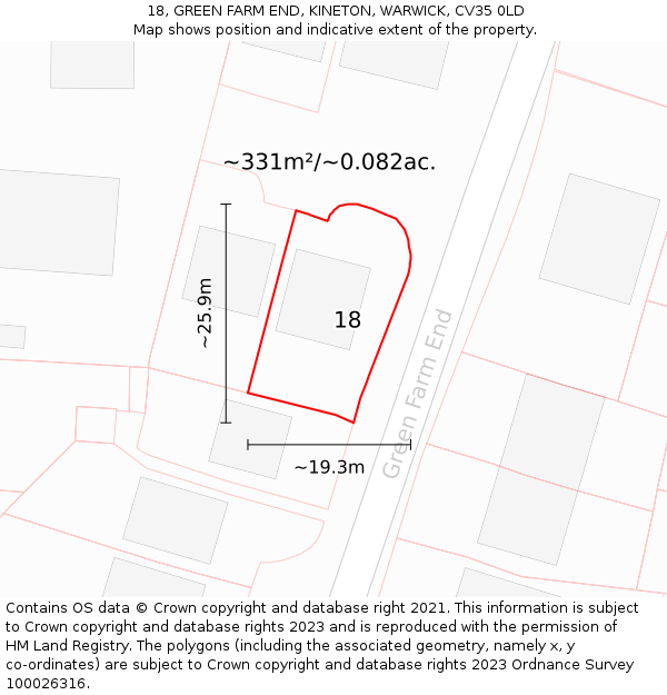 18, GREEN FARM END, KINETON, WARWICK, CV35 0LD: Plot and title map